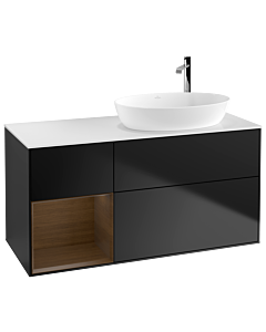 Villeroy und Boch Finion Waschtischunterschrank G921GNPD 120cm, Abdeckplatte white matt, Emotion, Regale Walnut Veneer, Black matt lacquer