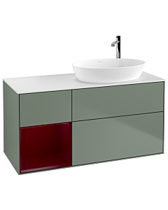 Villeroy und Boch Finion Villeroy und Boch G921HBGM 120cm, plaque de finition blanc mat, Emotion, étagères Peony laqué mat, Olive Matt Lacquer