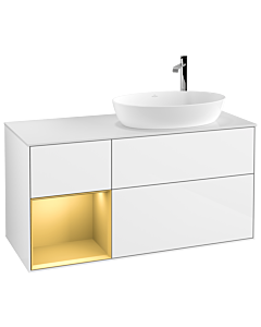 Villeroy und Boch Finion Waschtischunterschrank G921HFGF 120cm, Abdeckplatte white matt, Emotion, Regale Gold matt lacquer, Glossy white lacquer
