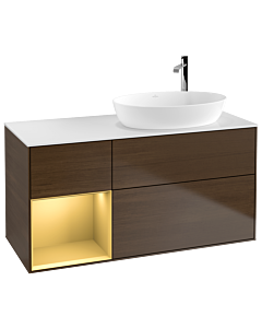 Villeroy und Boch Finion Villeroy und Boch Finion G921HFGN 120cm, cover plate white matt, Emotion, shelves gold matt lacquer, walnut veneer