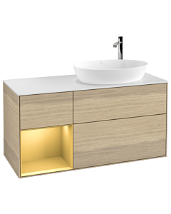 Villeroy und Boch Finion Waschtischunterschrank G921HFPC 120cm, Abdeckplatte white matt, Emotion, Regale Gold matt lacquer, Oak Veneer