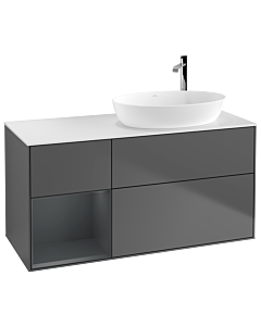 Villeroy und Boch Finion Villeroy und Boch G921HGGK 120cm, plaque de recouvrement blanc mat, Emotion, étagères laqué mat minuit, anthracite mat