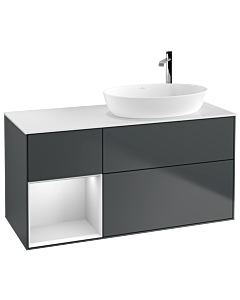 Villeroy und Boch Finion Villeroy und Boch G921MTHG 120cm, plaque de recouvrement blanc mat, Emotion, étagères laqué blanc mat, Midnight Blue Matt Lacquer