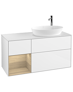 Villeroy und Boch Finion Waschtischunterschrank G921PCGF 120cm, Abdeckplatte white matt, Emotion, Regale Oak Veneer, Glossy white lacquer