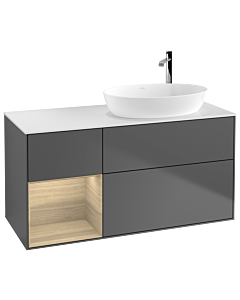 Villeroy und Boch Finion Waschtischunterschrank G921PCGK 120cm, Abdeckplatte white matt, Emotion, Regale Oak Veneer, Anthracite matt