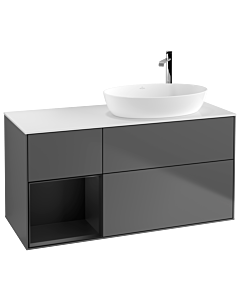 Villeroy und Boch Finion Villeroy und Boch G921PDGK 120cm, plaque de recouvrement blanc mat, Emotion, étagères laqué noir mat, anthracite mat