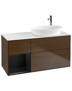 Villeroy und Boch Finion Villeroy und Boch G921PDGN 120cm, plateau blanc mat, Emotion, étagères laquées noir mat, placage noyer