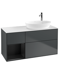 Villeroy und Boch Finion Villeroy und Boch G921PDHG 120cm, plaque de recouvrement blanc mat, Emotion, étagères laqué noir mat, Midnight Blue Matt Lacquer