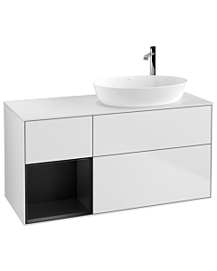 Villeroy und Boch Finion Villeroy und Boch G921PDMT 120cm, plaque de recouvrement blanc mat, Emotion, étagères laqué noir mat, laqué blanc mat