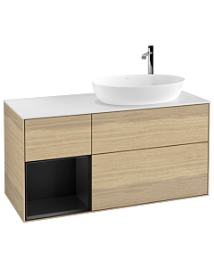 Villeroy und Boch Finion Villeroy und Boch G921PDPC 120cm, plaque de recouvrement blanc mat, Emotion, étagères laqué noir mat, Oak Veneer