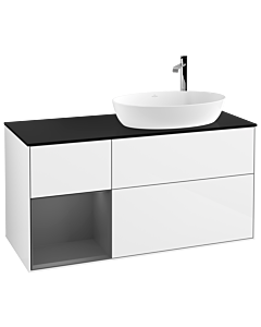 Villeroy und Boch Finion Waschtischunterschrank G922GKGF 120cm, Abdeckplatte black matt, Emotion, Regale Anthracite matt lacquer, Glossy white lacquer
