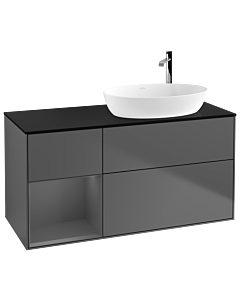 Villeroy und Boch Finion Waschtischunterschrank G922GKGK 120cm, Abdeckplatte black matt, Emotion, Regale Anthracite matt lacquer, Anthracite matt