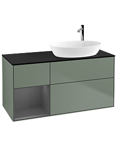 Villeroy und Boch Finion Waschtischunterschrank G922GKGM 120cm, Abdeckplatte black matt, Emotion, Regale Anthracite matt lacquer, Olive Matt Lacquer