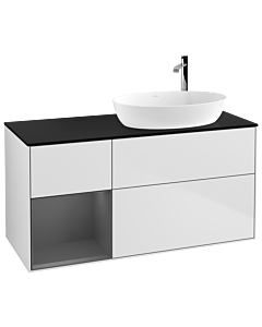 Villeroy und Boch Finion Waschtischunterschrank G922GKMT 120cm, Abdeckplatte black matt, Emotion, Regale Anthracite matt lacquer, White matt lacquer