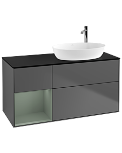 Villeroy und Boch Finion Villeroy und Boch G922GMGK 120cm, plaque de recouvrement noir mat, Emotion, étagères laqué olive mat, anthracite mat