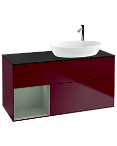 Villeroy und Boch Finion Waschtischunterschrank G922GMHB 120cm, Abdeckplatte black matt, Emotion, Regale Olive matt lacquer, Peony Matt