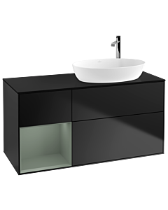 Villeroy und Boch Finion Waschtischunterschrank G922GMPD 120cm, Abdeckplatte black matt, Emotion, Regale Olive matt lacquer, Black matt lacquer