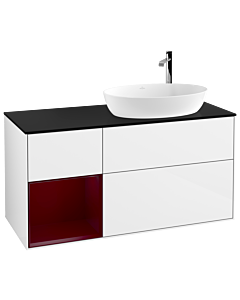 Villeroy und Boch Finion Villeroy und Boch G922HBGF 120cm, plaque de recouvrement noire mate, Emotion, étagères en laque matte Peony , laqué blanc brillant
