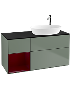 Villeroy und Boch Finion Waschtischunterschrank G922HBGM 120cm, Abdeckplatte black matt, Emotion, Regale Peony matt lacquer, Olive Matt Lacquer