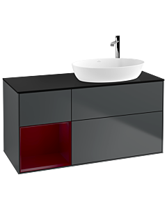 Villeroy und Boch Finion Villeroy und Boch G922HBHG 120cm, plaque de recouvrement noire mate, Emotion, étagères Peony laqué mat, Midnight Blue Matt Lacquer