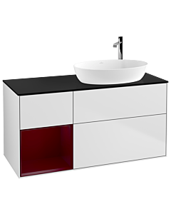 Villeroy und Boch Finion Villeroy und Boch G922HBMT 120cm, plaque de recouvrement noir mat, Emotion, étagères Peony laqué mat, laqué blanc mat