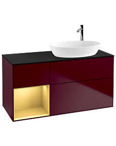 Villeroy und Boch Finion Waschtischunterschrank G922HFHB 120cm, Abdeckplatte black matt, Emotion, Regale Gold matt lacquer, Peony Matt