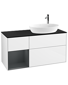 Villeroy und Boch Finion Waschtischunterschrank G922HGGF 120cm, Abdeckplatte black matt, Emotion, Regale Midnight matt lacquer, Glossy white lacquer
