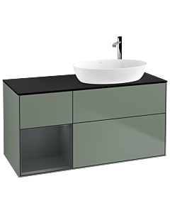Villeroy und Boch Finion G922HGGM 120cm, plaque de recouvrement noire mate, Emotion, étagères laqué mat Midnight, Olive Matt Lacquer