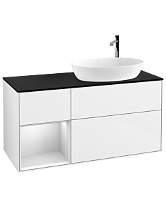 Villeroy und Boch Finion Waschtischunterschrank G922MTGF 120cm, Abdeckplatte black matt, Emotion, Regale White matt lacquer, Glossy white lacquer
