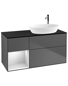 Villeroy und Boch Finion Villeroy und Boch Finion G922MTGK 120cm, cover plate black matt, Emotion, shelves white matt lacquer, anthracite matt