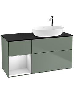 Villeroy und Boch Finion Villeroy und Boch Finion G922MTGM 120cm, cover plate black matt, Emotion, shelves white matt lacquer, Olive Matt Lacquer