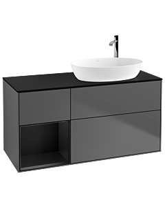 Villeroy und Boch Finion Villeroy und Boch G922PDGK 120cm, plaque de recouvrement noire mate, Emotion, étagères laquées noir mat, anthracite mat