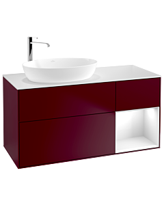 Villeroy und Boch Finion Villeroy und Boch G931GFHB 120cm, plaque de finition blanc mat, Emotion, étagères Laque blanc brillant, Peony Matt