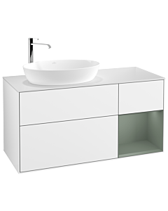 Villeroy und Boch Finion Villeroy und Boch Finion G931GMGF 120cm, cover plate white matt, Emotion, shelves olive matt lacquer, glossy white lacquer
