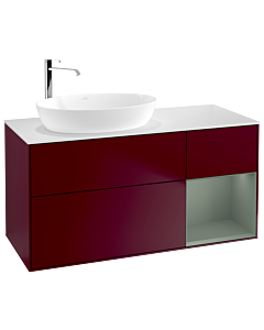 Villeroy und Boch Finion Villeroy und Boch G931GMHB 120cm, plaque de recouvrement blanc mat, Emotion, étagères laqué olive mat, Peony Matt