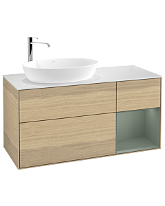 Villeroy und Boch Finion Villeroy und Boch G931GMPC 120cm, plaque de recouvrement blanc mat, Emotion, étagères laqué olive mat, Oak Veneer