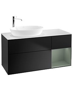 Villeroy und Boch Finion Waschtischunterschrank G931GMPD 120cm, Abdeckplatte white matt, Emotion, Regale Olive matt lacquer, Black matt lacquer