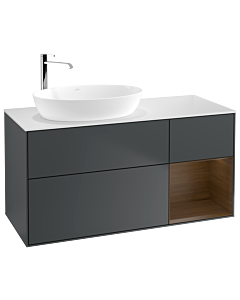 Villeroy und Boch Finion Waschtischunterschrank G931GNHG 120cm, Abdeckplatte white matt, Emotion, Regale Walnut Veneer, Midnight Blue Matt Lacquer