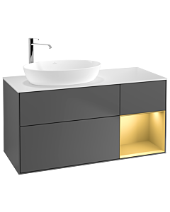 Villeroy und Boch Finion Waschtischunterschrank G931HFGK 120cm, Abdeckplatte white matt, Emotion, Regale Gold matt lacquer, Anthracite matt