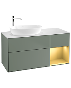 Villeroy und Boch Finion Waschtischunterschrank G931HFGM 120cm, Abdeckplatte white matt, Emotion, Regale Gold matt lacquer, Olive Matt Lacquer