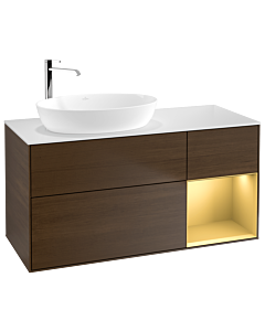 Villeroy und Boch Finion Villeroy und Boch Finion G931HFGN 120cm, cover plate white matt, Emotion, shelves gold matt lacquer, walnut veneer