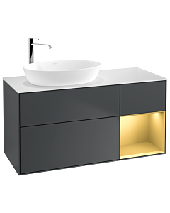 Villeroy und Boch Finion Waschtischunterschrank G931HFHG 120cm, Abdeckplatte white matt, Emotion, Regale Gold matt lacquer, Midnight Blue Matt Lacquer