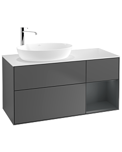 Villeroy und Boch Finion Villeroy und Boch G931HGGK 120cm, plaque de recouvrement blanc mat, Emotion, étagères Laque mat minuit, anthracite mat