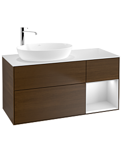Villeroy und Boch Finion Villeroy und Boch Finion G931MTGN 120cm, cover plate white matt, Emotion, shelves white matt lacquer, walnut veneer