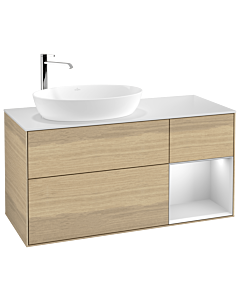 Villeroy und Boch Finion Villeroy und Boch G931MTPC 120cm, plaque de recouvrement blanc mat, Emotion, étagères laqué blanc mat, Oak Veneer