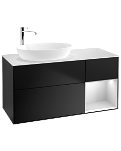 Villeroy und Boch Finion Waschtischunterschrank G931MTPD 120cm, Abdeckplatte white matt, Emotion, Regale White matt lacquer, Black matt lacquer