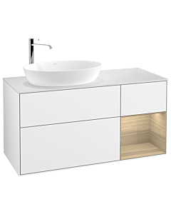 Villeroy und Boch Finion Waschtischunterschrank G931PCGF 120cm, Abdeckplatte white matt, Emotion, Regale Oak Veneer, Glossy white lacquer