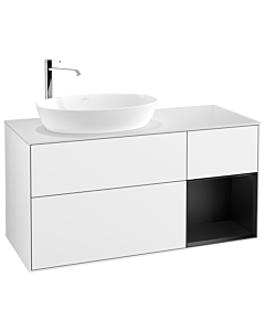 Villeroy und Boch Finion Waschtischunterschrank G931PDGF 120cm, Abdeckplatte white matt, Emotion, Regale Black matt lacquer, Glossy white lacquer