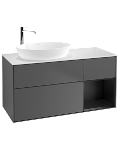 Villeroy und Boch Finion Villeroy und Boch Finion G931PDGK 120cm, cover plate white matt, Emotion, shelves black matt lacquer, anthracite matt