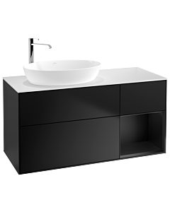 Villeroy und Boch Finion Waschtischunterschrank G931PDPD 120cm, Abdeckplatte white matt, Emotion, Regale Black matt lacquer, Black matt lacquer